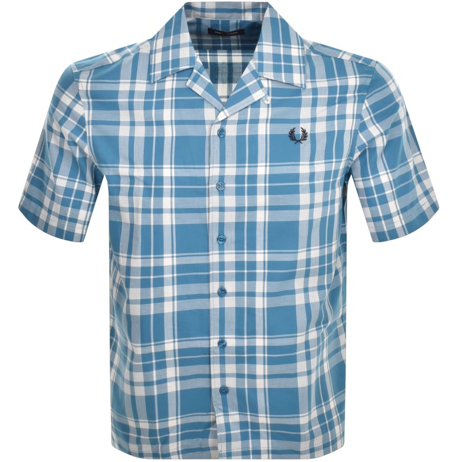 Fred Perry Tartan Short Sleeve Shirt Blue male Small